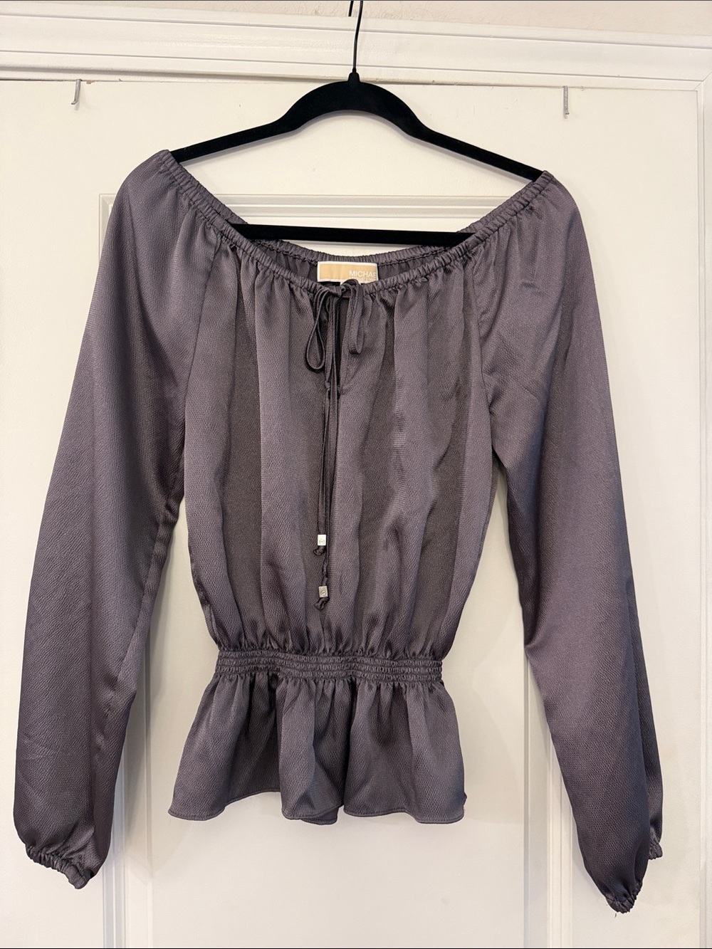 Michael Kors Slate Gray Off-Shoulder Peplum Blouse
